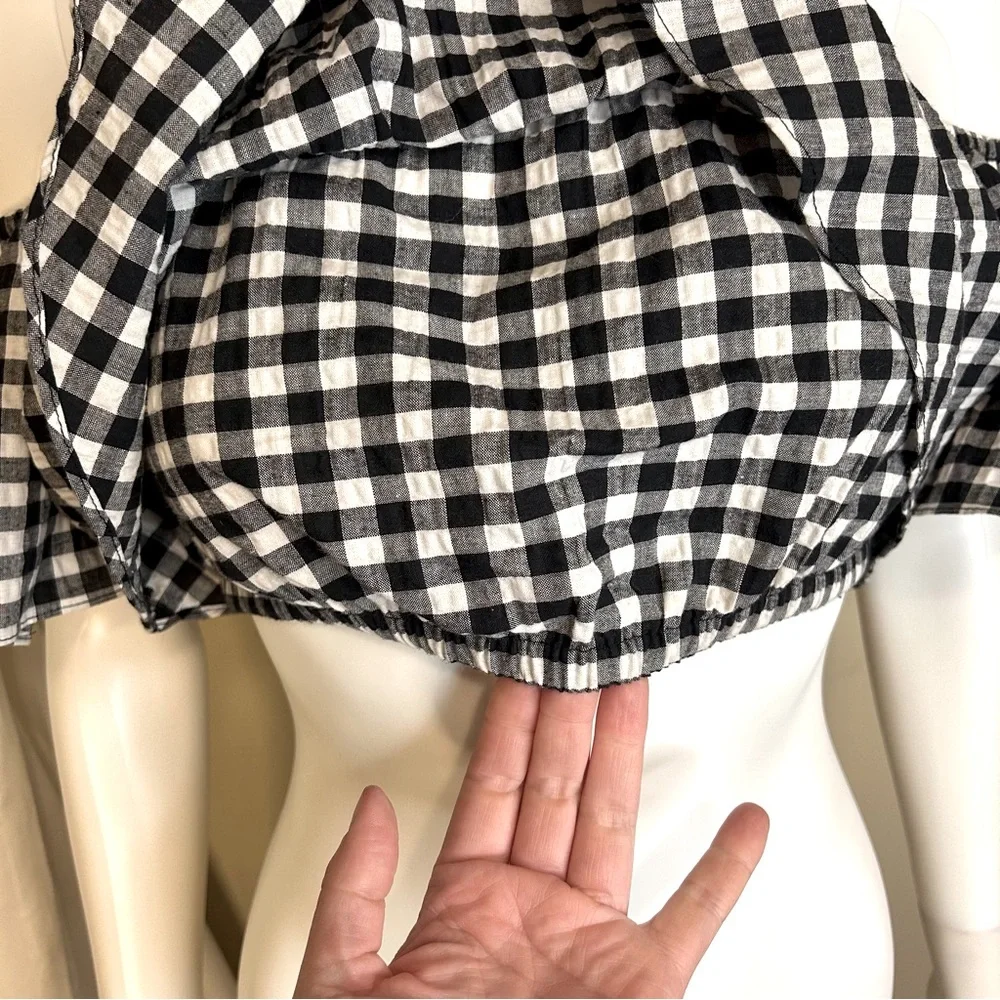 Misa Los Angeles Cotton Lunna Gingham Flutter Off Shoulder Crop Top. - Picture 6 of 10